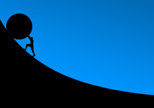 Graphic of figure pushing stone up hill